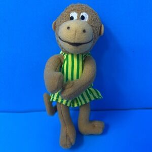 MerryMakers Five Little Monkeys Finger Puppet 5 inch Yellow Green Striped Dress